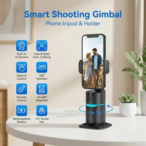 360 Degree Automatic Tracking Desktop Tripod Stabilizer, Live Streaming Stand, Selfie Stick with Remote, Face and Object Recognition, Video Chat, Live Stream, Recording, Smartphone, Cellphone, Mobile
