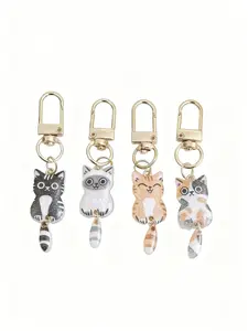 "Cute Cartoon Tail Cat Keychain – Shiny Acrylic Animal Print Pendant, Swinging Tail Bag Charm for Keys and Accessories"