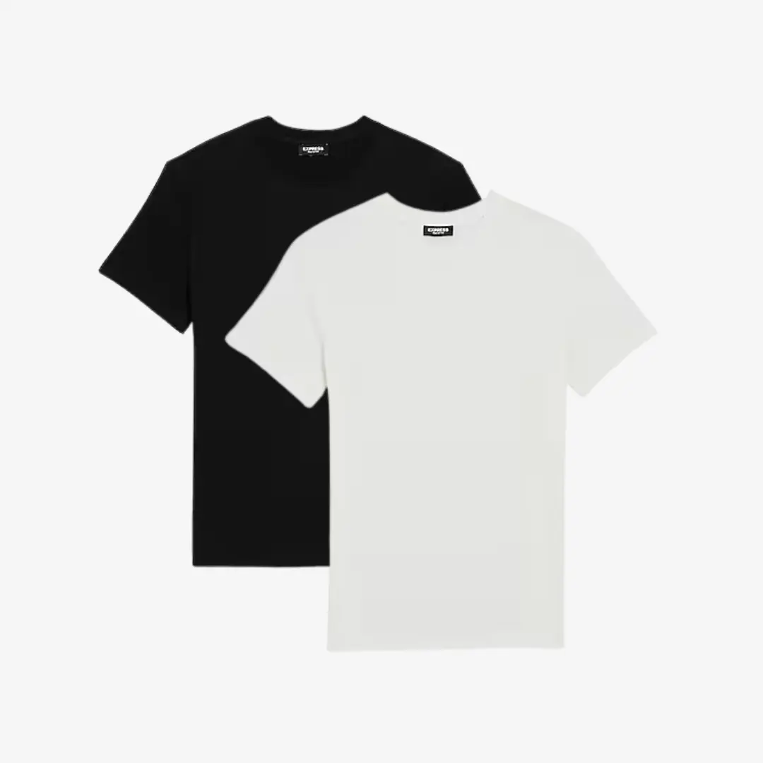 Express Menswear Men's 2-Pack Pima Cotton Round Neck Shortsleeve T-Shirt - Stretch Fit, Silky Smooth Stretchy Casual Top for Everyday Wear, All Seasons