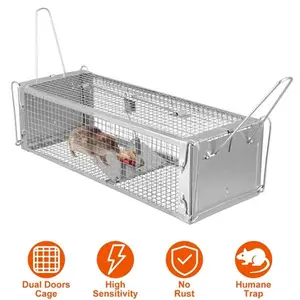 iMountek Dual Door Rat Trap Cage Humane Live Rodent Dense Mesh Trap Cage Zinc Electroplating Mice Mouse Control Bait Catch with 2 Detachable U Shaped Rod bunny hutch space inner Hamster Wooden Large Extra wheel