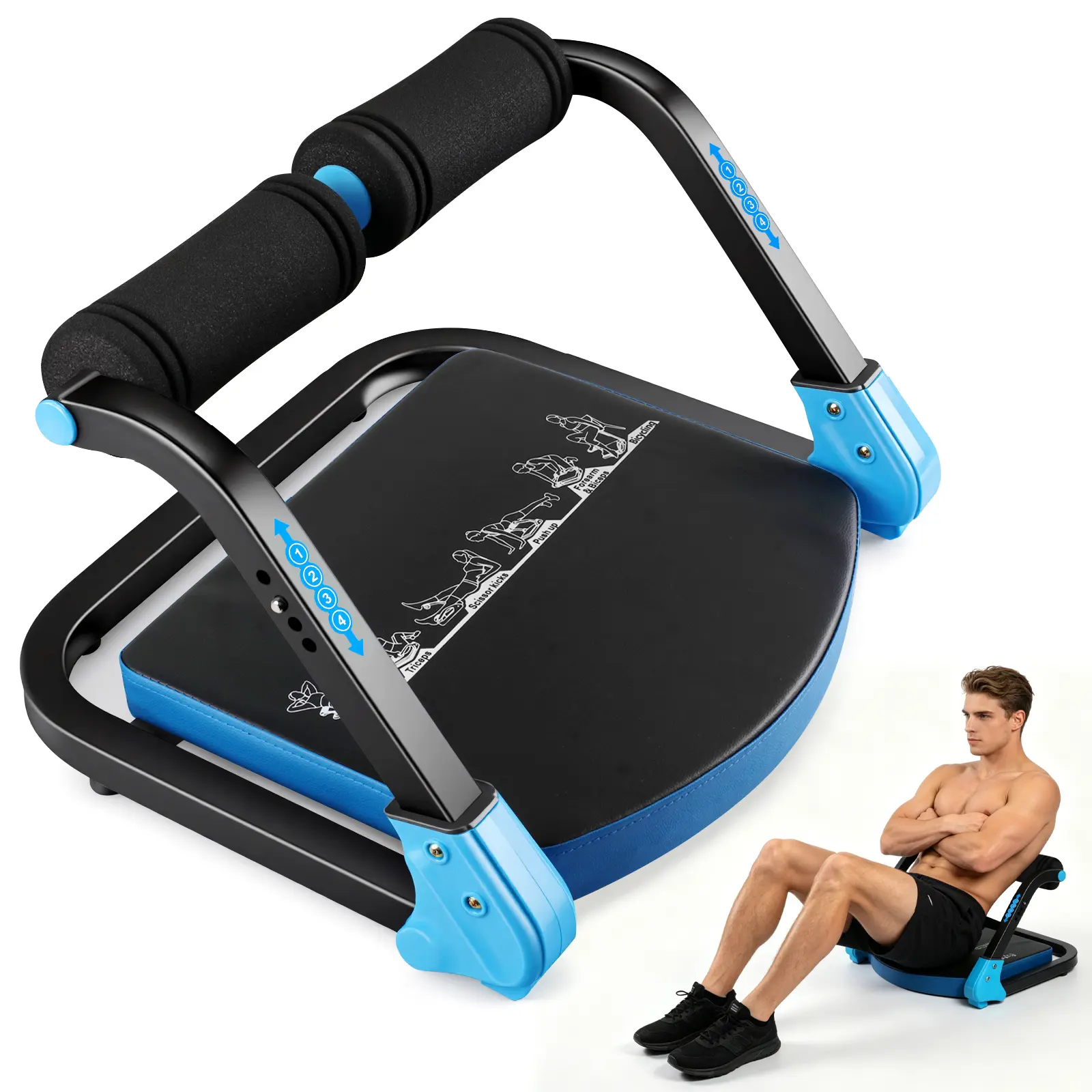 WGCTEK Sit-Up Exercise Equipment, 4-Level Adjustable Ab Crunch Machine Roll-upMachine, Core Trainer for Body Shaping & MuscleBuilding, Compact Abdominal Workout System forHome Gym Summervibes