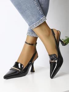 women's fashionable solid color stiletto heels, black elegant pointed toe high heels for party, daily clothing decor for women & girls, footwear, woman sandals