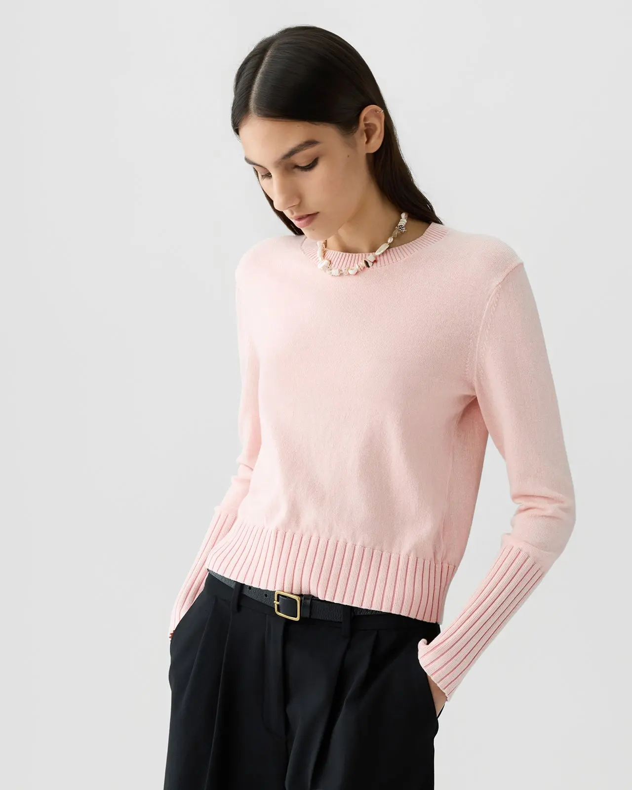 Women's Casual Cashmere Fitted Basic Soft Sunwash Shrunken Crewneck Pullover Sweatshirt - Guest in Residence Sprinkle Design Top, Long Sleeve