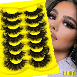 7 Pairs 9D Artificial Mink Eyelashes Soft Voluminous False Lashes Dense Dramatic Messy Cat Eye Long Clear Packaging Ultra-Large 20-25mm Reusable Fluffy False Eyelashes D Curl Lashes