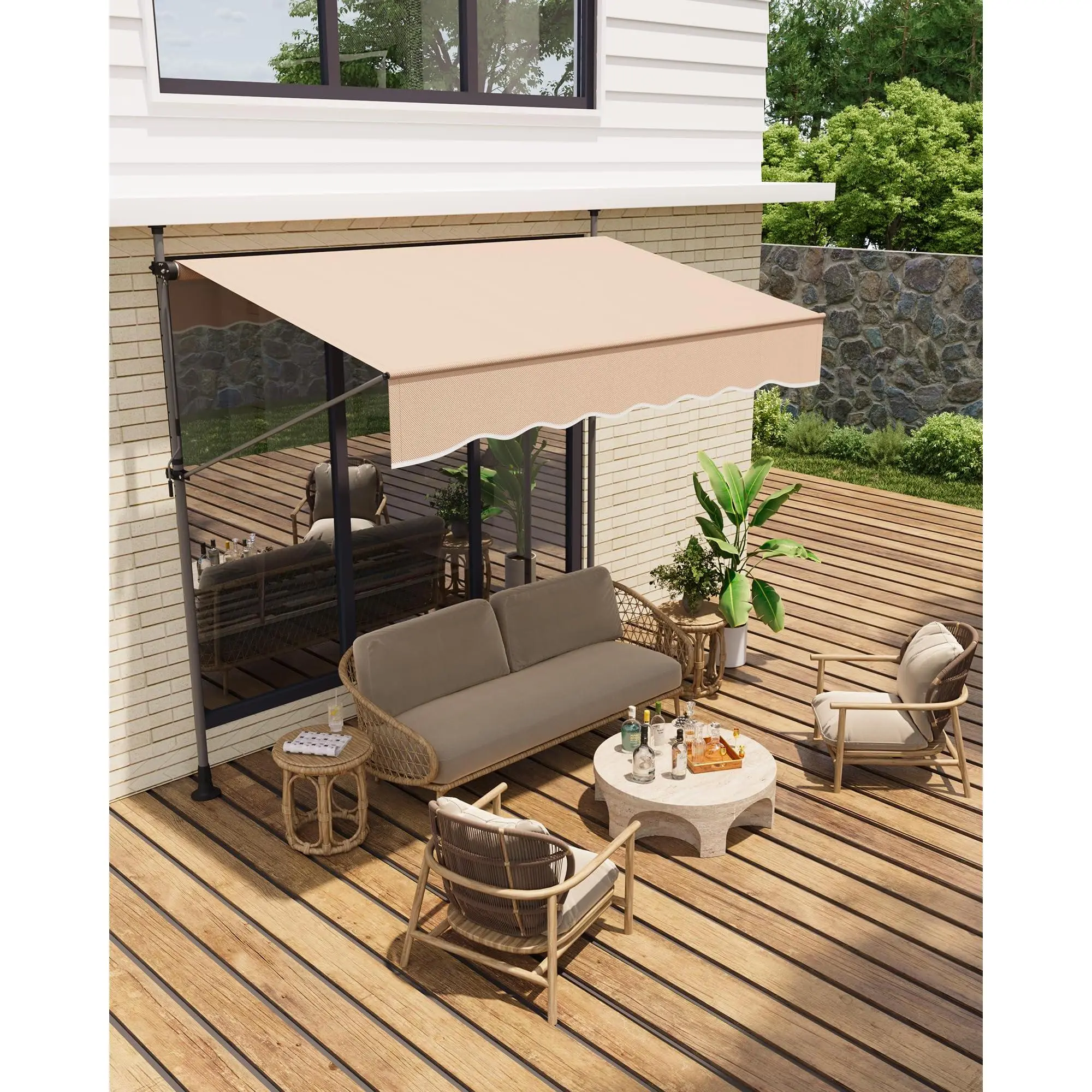 Iron Roller Patio Awning - 10x4FT Manual Retractable, Adjustable Angle & Height, Modern Sunshades for Patio with UV Sun Protection, Outdoor Shelter for Windows & Doors