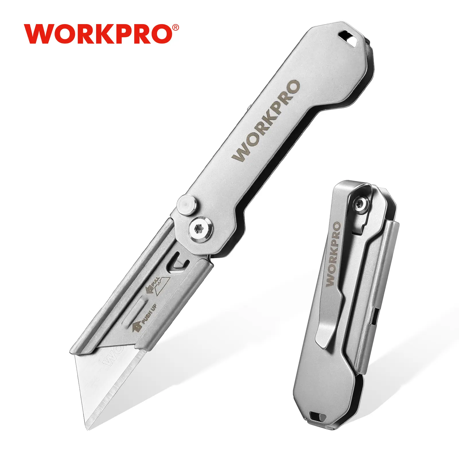 #fathersdaygift WORKPRO EDC Folding Utility Knife, Mini Box Cutter with Quick Open Axis Lock, Quick Change Blade Razor Knife, Foldable Small Pocket Knife with Belt Clip