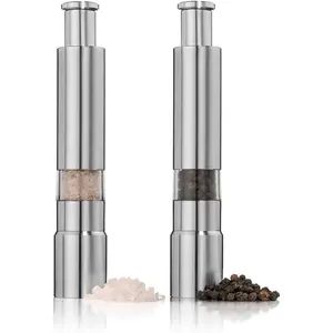 Salt and Pepper Set of 2,Stainless Push Button Thumb, for Black Pepper, Sea Salt and Himalayan Salt, Spice and Salt