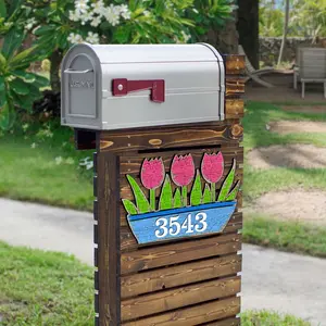 Designocracy MA989804-12 12 in. Tulips Pot Floral House Number Sign Decor