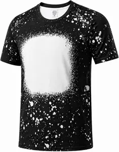 Polyester Sublimation T-Shirt, Paint Splatter Design, Bleached Shirt for Men Women, Crew Neck, Short Sleeve