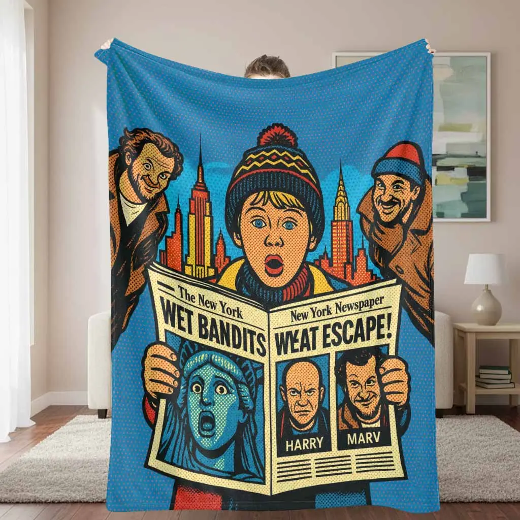 Pop Art Movie Theme Flannel Throw Blanket - Classic Retro Comic Newspaper Print, Super Soft Lightweight Breathable Durable Plush Fabric, Ideal for Living Room Sofa, Travel Gifting & Nostalgic Home Decor