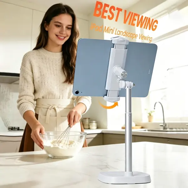 Adjustable Multi-Device Stand, Aluminum/Metal Design, 360° Rotation & Tilt, 4.4lb Load Capacity, Height Adjustable Holder for iPad/Tablet/Portable Monitor, Fits Devices Up to 17" Diagonal, Compatible with iPad Pro, Mini, Air & Smartphones