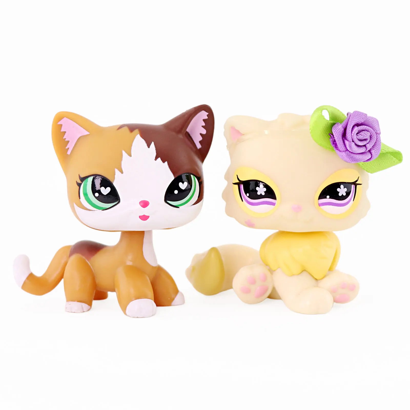 2 Pcs Cute Kitty Collectible Figures Set, Mini Cat Toy Figurines with Flower Hair Accessory, Hand Painted Tiny Animal Statues, Cake Topper Dollhouse Decor Gift for Kids Girls Boys Age 4+