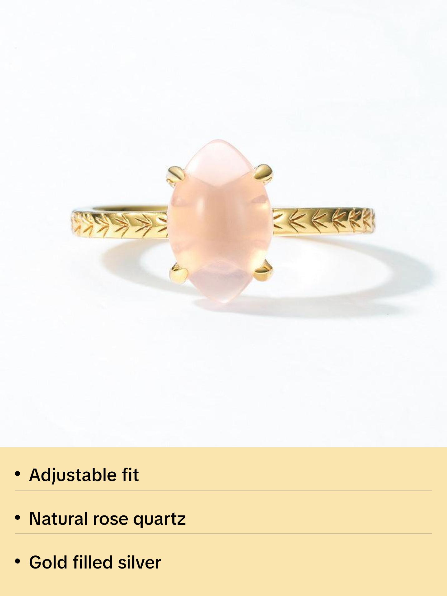 Rose Quartz Almond Shape Crystal Adjustable Ring