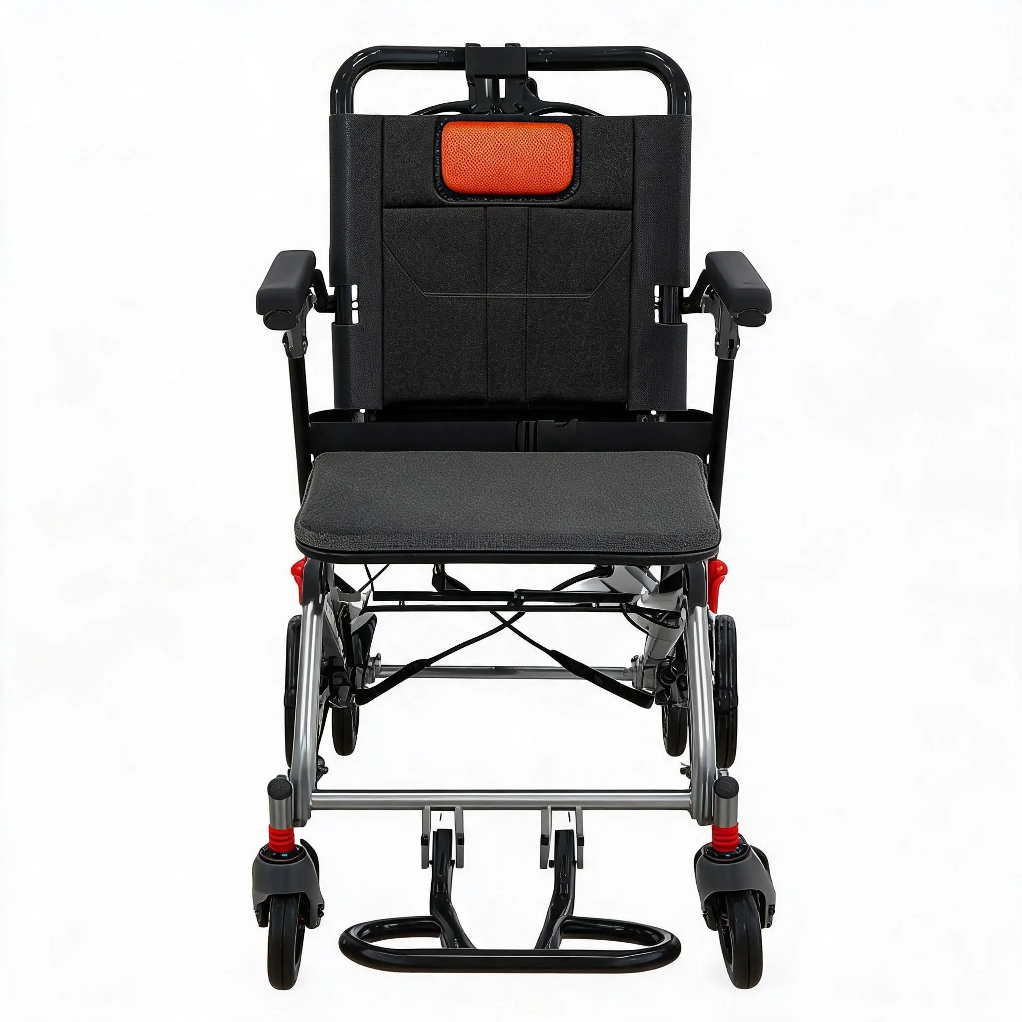 Garvee Transport Wheelchair Lightweight Foldable for Seniors, Aviation Aluminum & PVC Wide Frame, 16" Seat Width, 8" PVC Rear Wheels, Thick Shock-Absorbing Cushion, Foldable,Orange