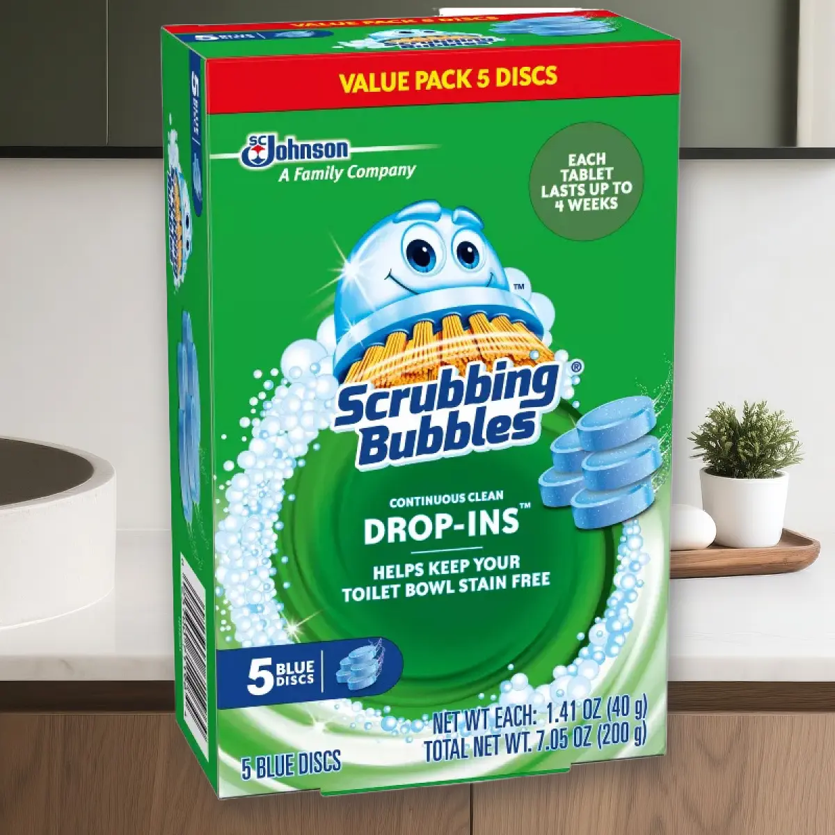 Scrubbing Bubbles Toilet Drop-Ins 5ct - Continuous Clean Toilet Drop-Ins, 5ct, for Toilet Bowls, Long-Lasting, 7.05oz