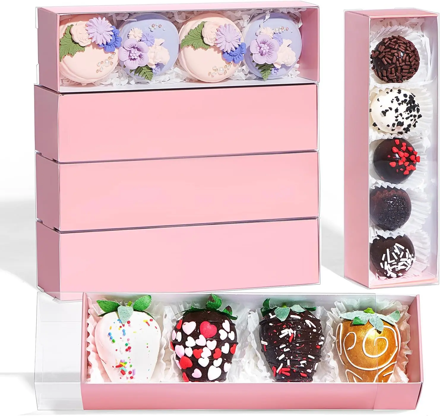 12Pcs 8x2.2x2 Inches Mcaron,Truffle,Chocolate Boxes Empty Bakery Boxes for Chocolate Covered Strawberry,Bonbon & Party Favors