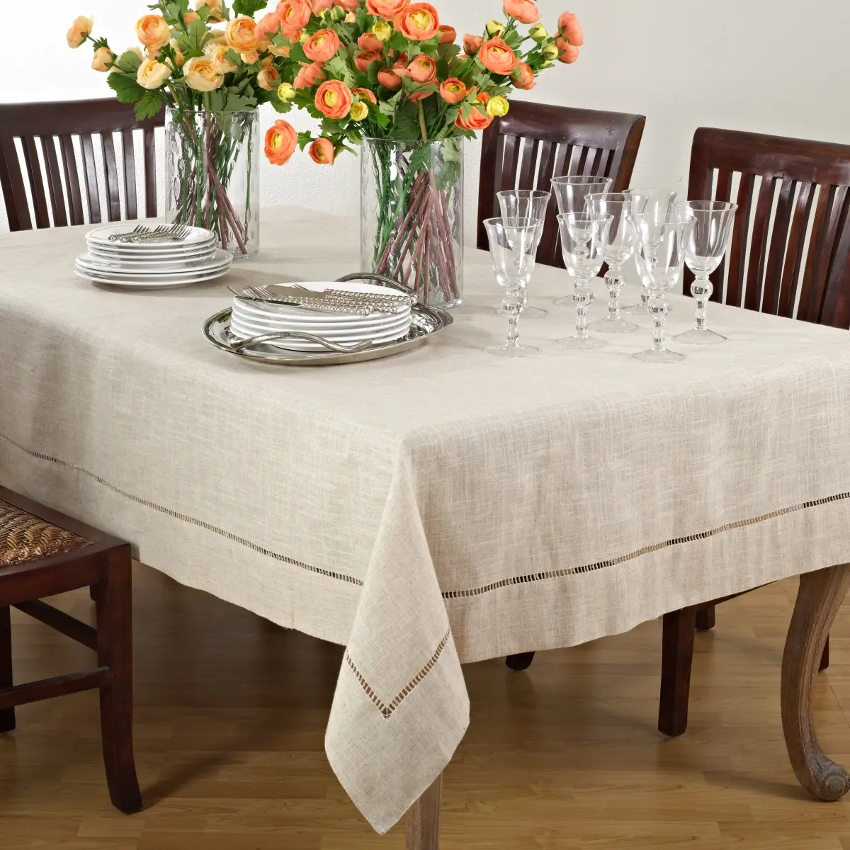 SARO 731-N65104B Mediterranean Tuscany Linen Blend Dining Tablecloth, 65x104 in. Rectangle Tabletop Textile for Kitchen, Natural Household Linen