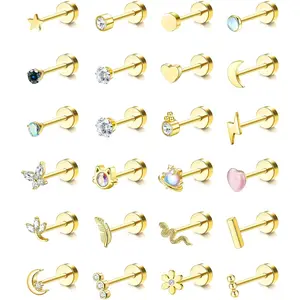 24Pcs Cartilage Earrings for Women Men 20G Surgical Steel Flat Back Stud Earrings CZ Helix Conch Small Flatback Earrings Hypoallergenic Nap Earrings