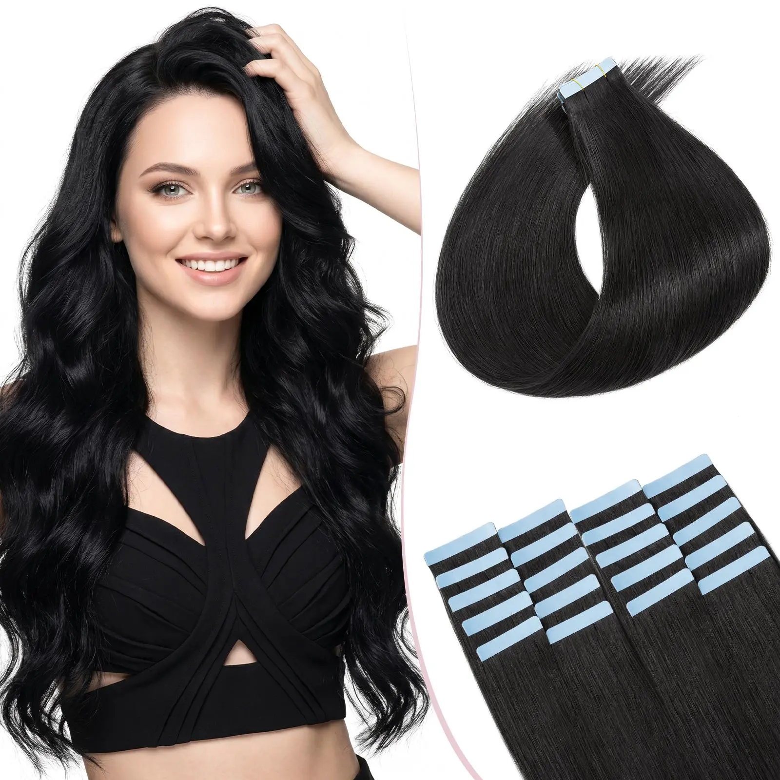 SEGOHAIR Women's 20-Piece Tape-in Human Hair Extensions, Natural Straight Remy Hair, Seamless Extension, Long 12-24in, Medium Brown Mix Dark Blonde, Female-Focused Easy Application