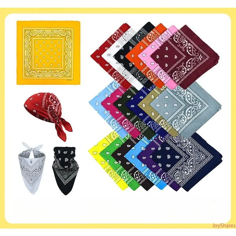 Women's 6-Piece Knit Abstract Graphic Square Head Scarves, 70s Bandana Style Set for Female Everyday Artwork Print Looks, One Size, Casual
