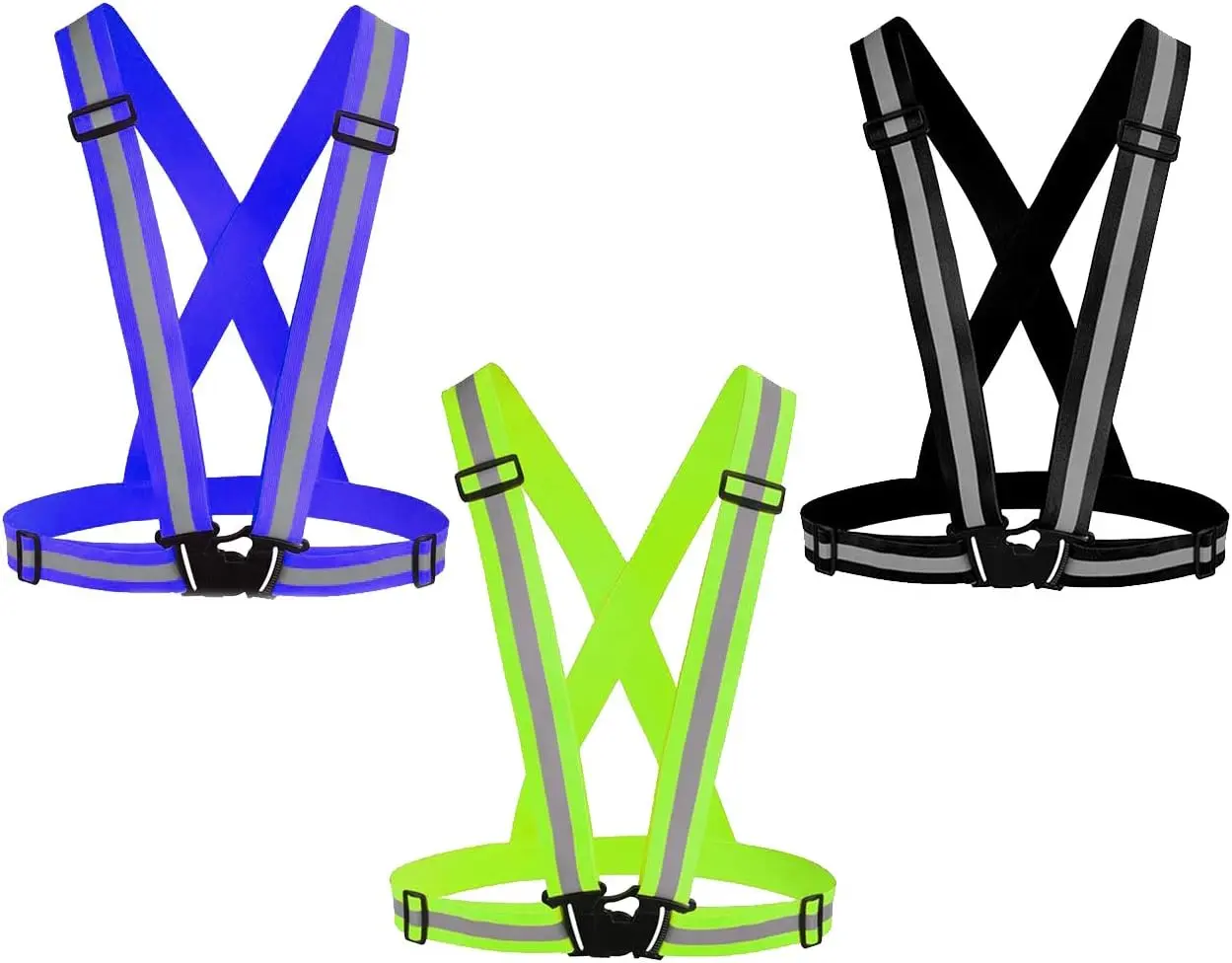 Reflective Vest Running Gear 3Pack, Adjustable Safety Vests High Visible Reflective Belt Straps