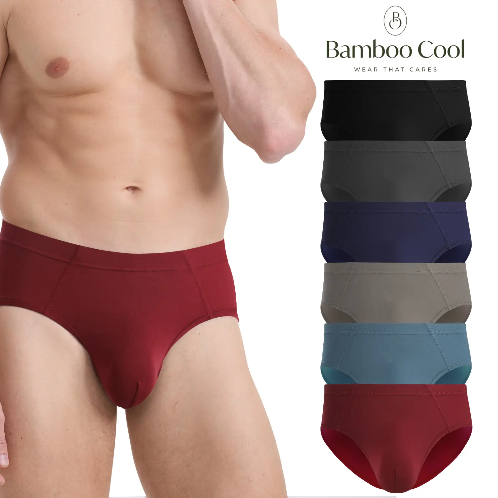 BAMBOO COOL Men's Plain Bamboo Viscose Briefs with 3D Pouch, Natural Tagless Underwear for All-Day Comfort, Spandex, Menswear, Soft, Fabric, Stylish, Basics, Lightweight, No