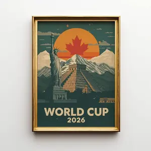 World Cup 2026 Poster: USA, Canada, Mexico Retro Travel Art E