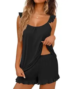 Ekouaer Women's 2-Piece Pajama Set, Lightweight Summer Sleepwear, Soft Ruffle Cami & Shorts, Bridal Pj (2 piece sets)