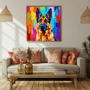 Colorful german shepherd framed canvas art | perfect birthday & christmas gifts for dog lovers | vibrant home decor piece