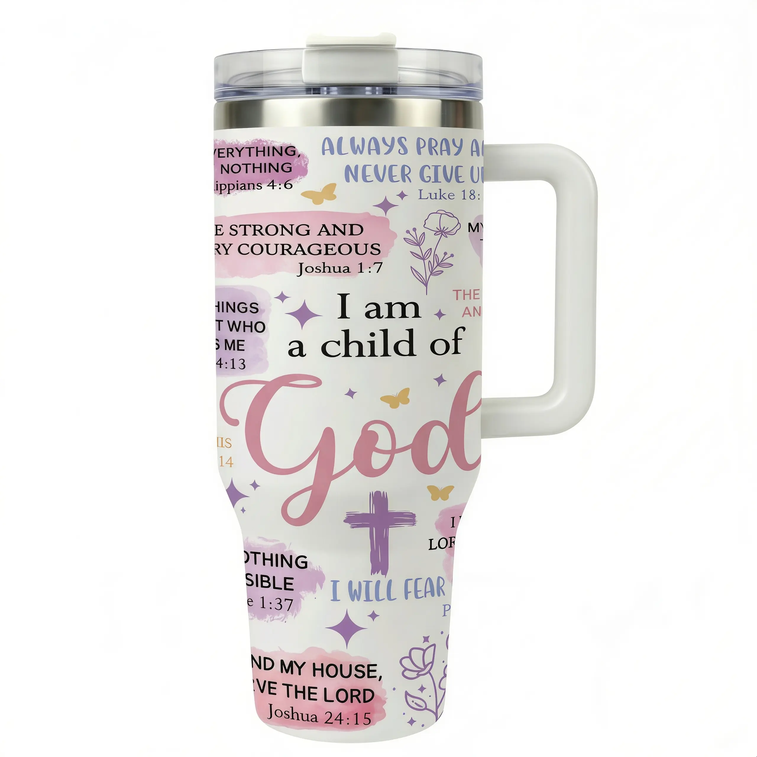 40oz Stainless Insulated Leak-Proof Vacuum Thermal Tumbler - Portable Water Bottle Flask with Handle, Christian Bible Verse Inspirational Religious Travel Thermal Cup, Mother's Day Gift for Mom