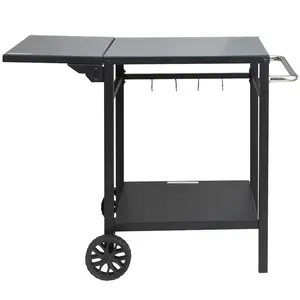 VEVOR Outdoor Grill Dining Cart with Double-Shelf, BBQ Movable Food Prep Table, Multifunctional Foldable Iron Table Top, Portable Modular Carts for Pizza Oven, Worktable with 2 Wheels, Carry Handle