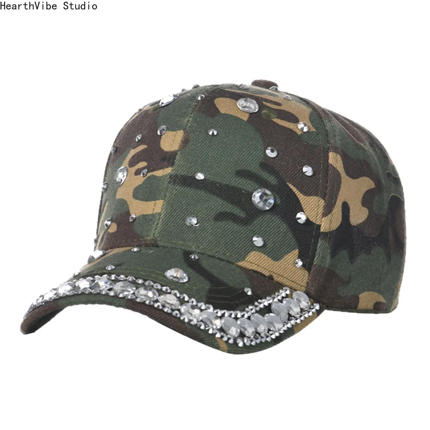 Flat Bill Cap with Military Camo & Ethnic Pattern, Unisex Sporty Chic Street Fashion Headwear with Rhinestones, Stylish Headwear, Street Fashion Cap, Casual Wear, Outdoor Army Hat, Adults