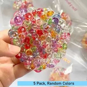 Popping Bubble Squishy Stress Ball, 5 Pack Random Colors, Crunchy Bead Squeeze Toy, Sensory Relief Ball, Handmade Pop Pop Bubble Ball for Anxiety Relief, Creative Fun Toy, Birthday Gift, Easter Basket Stuffers, Sensory Stress Reliever