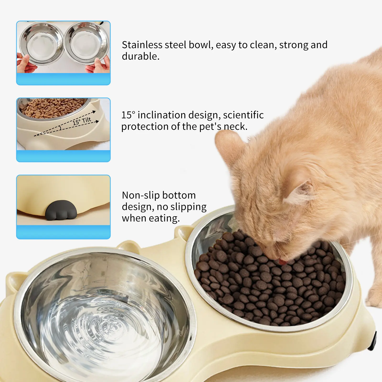 Stainless Steel Dog Bowl Cat Bowl Set Anti-Tip Dual Bowls High-Neck Slow  Feeder Pet Food Water Dish Durable Easy to Clean Ideal for Dogs and Cats -  TikTok Shop