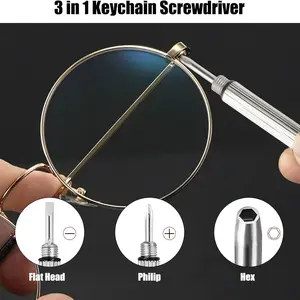 Mini 3-In-1 Eyeglass Screwdriver Keychain Tool, Portable Multi-Functional Handheld Screwdriver for Glasses Sunglasses Hardware