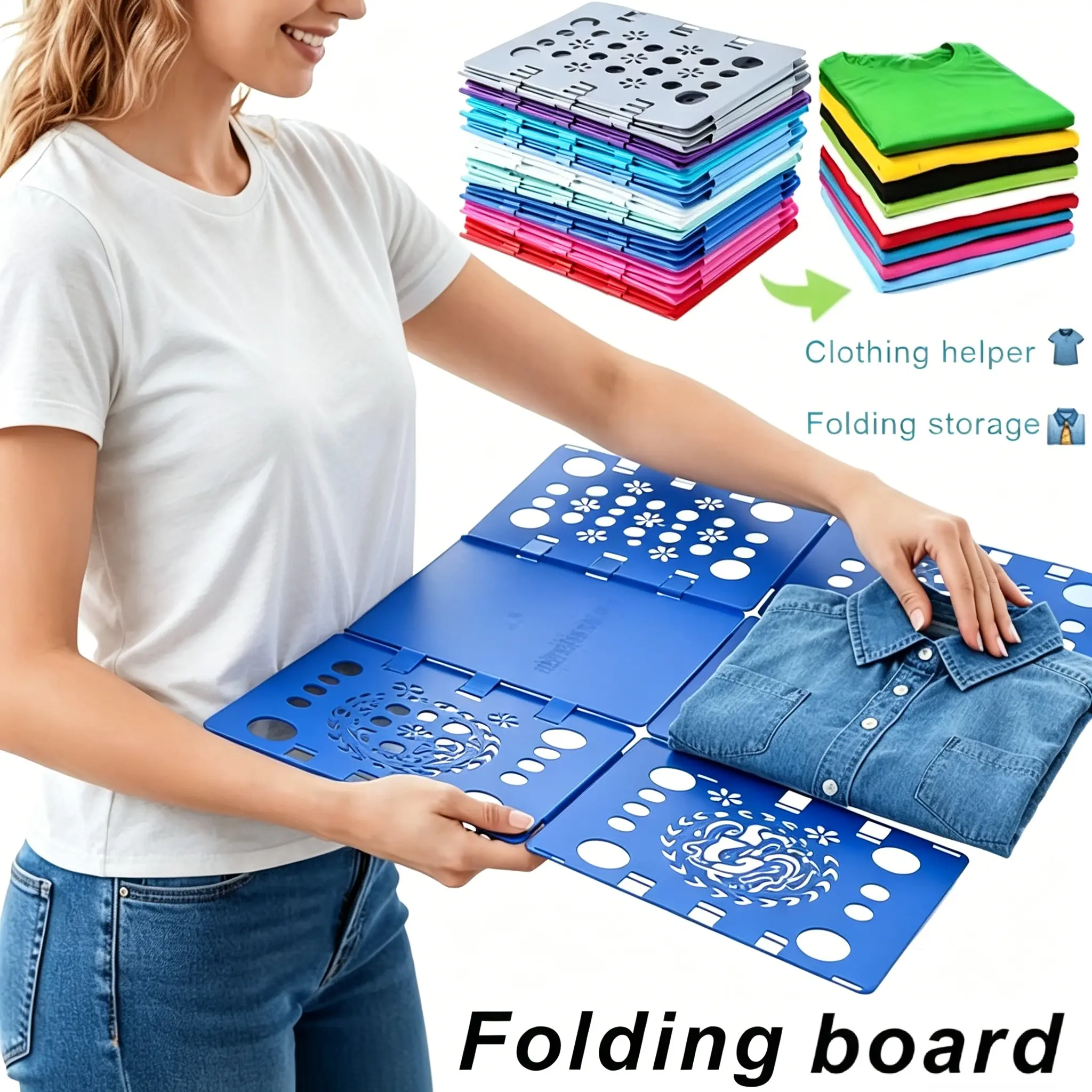 Plastic Foldable Clothing Organizer Board - Durable, Vibrant Prints, Compact, Adjustable Laundry Accessory for Home Space-Saving Quick Storage (Lazy Adult Essential)
