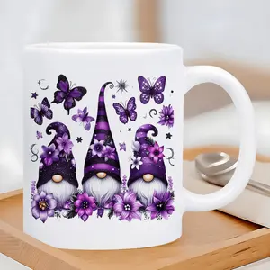 One Whimsical Ceramic Mug Featuring a Purple Butterfly And Gnome, with an 11Oz Capacity. It'S Sturdy And Safe for Microwave Use, Making It Great for Coffee, Tea, And Other Hot Drinks. an Excellent Gift Choice for Holidays, Birthdays