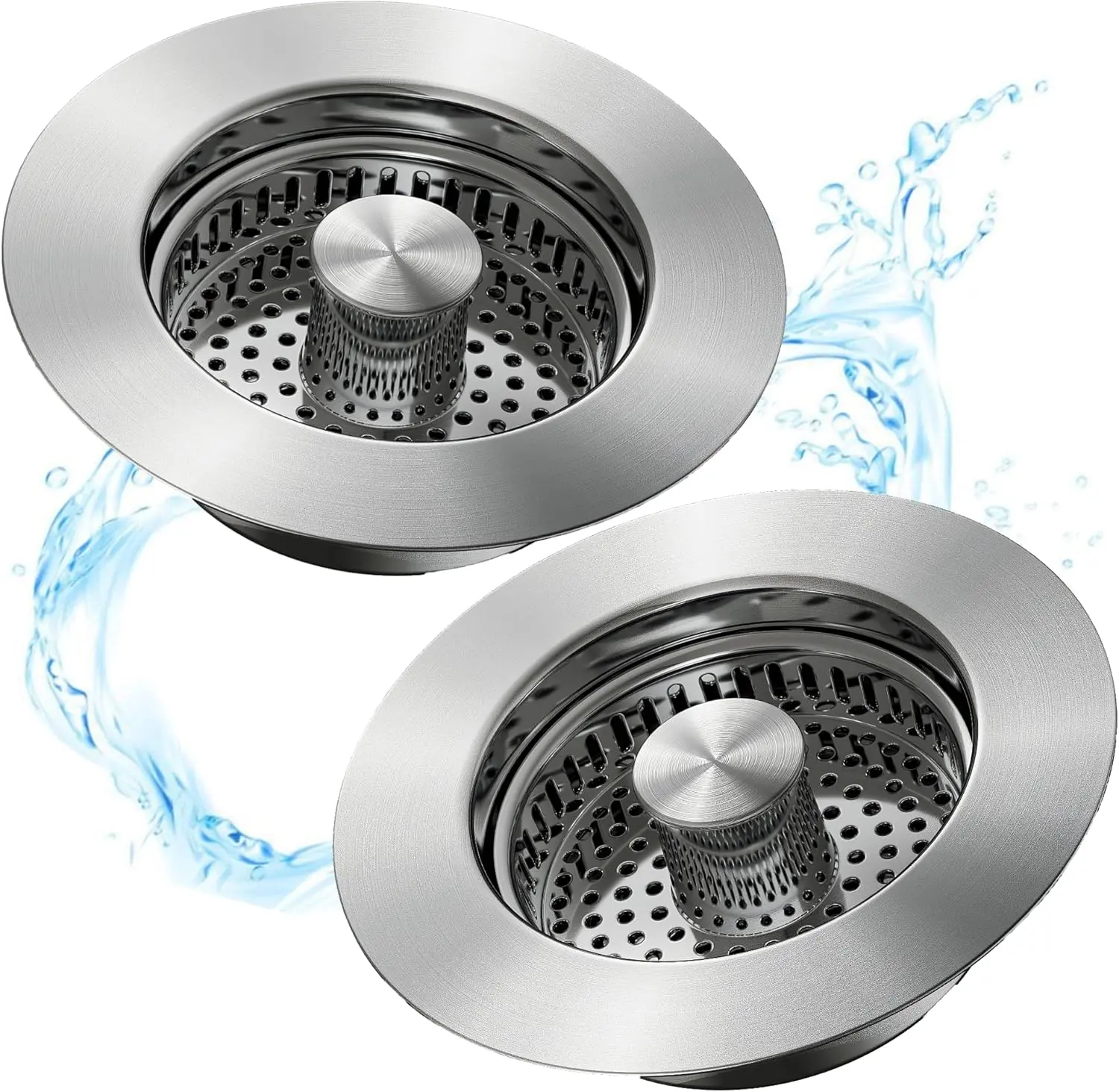 2PCS Kitchen Sink Drain Strainer 3 in 1 SUS304 Stainless Steel Pop Up Stopper Anti-Clogging Filter for US Standard 3.5" Drains Durable Leak-Proof Bathroom Organizing Accessories with Silicone Seal, Drain Cover