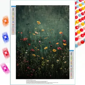 A Diamond Painting Kit Multiple Size Options (30X40 Cm)Wildflower Field Framed Wall Art, Vintage Botanical Landscape Sign, Floral Decor, Modern Farmhouse Canvas Art, Field Of Flowers, Round Mosaic Crafts, Home Decor Birthday Gifts, Frameless
