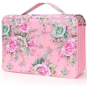 Colored Pencil Case - 200 Slots Pencil Holder with Zipper Closure Twill Fabric Large Capacity Pencil Case for Watercolor Pens or Markers, Pencil Case Organizer for Artist (Pink Rose)
