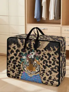 Tiger Pattern Storage Box, Fabric Storage Organizer, Portable Storage Box, Space-Saving Large Handheld Organizer, Ideal for Moving, Travel, Camping, Dormitory, Bedroom, Quilts