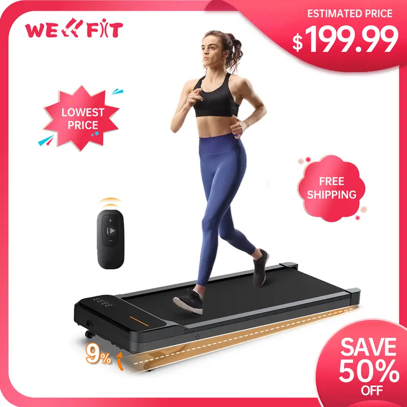 [WELLFIT]2025 Smart Walking Pad Treadmill with 9% Automatic Incline, LED Display, 300 lbs Capacity, 40 dB Quiet Walking Jogging Mat