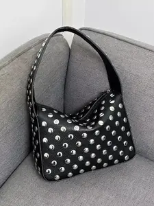 Women's Punk Style Studded Decor Handbag, Fashionable Solid Color Shoulder Bag for Women, Casual Trendy Versatile High-quality Daily Commuting Bag, Crossbody Chain Bag, Casual Handbag Satchel, Casual Trendy Purses, Stylish Crossbody