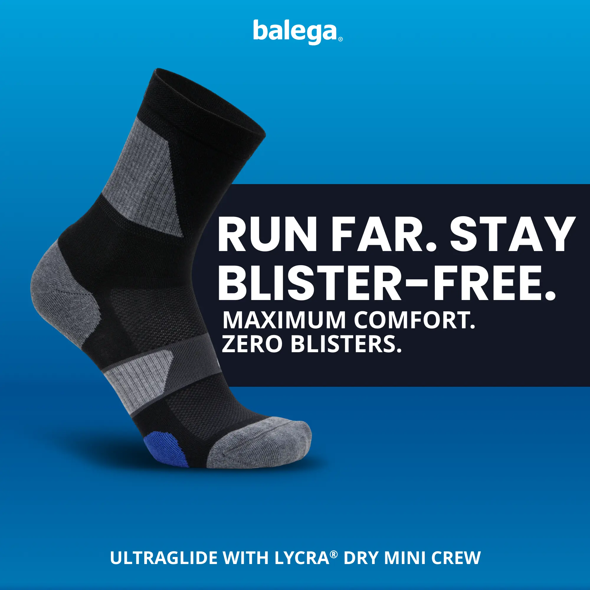 Balega UltraGlide Mini Crew Running Socks for Adults, Cooling and Breathable Lycra™ Yarns with Cushioning for a Secure Fit, Drynamix, Durable, Unisex, No Blisters, No Hot Spots, Non-Slip