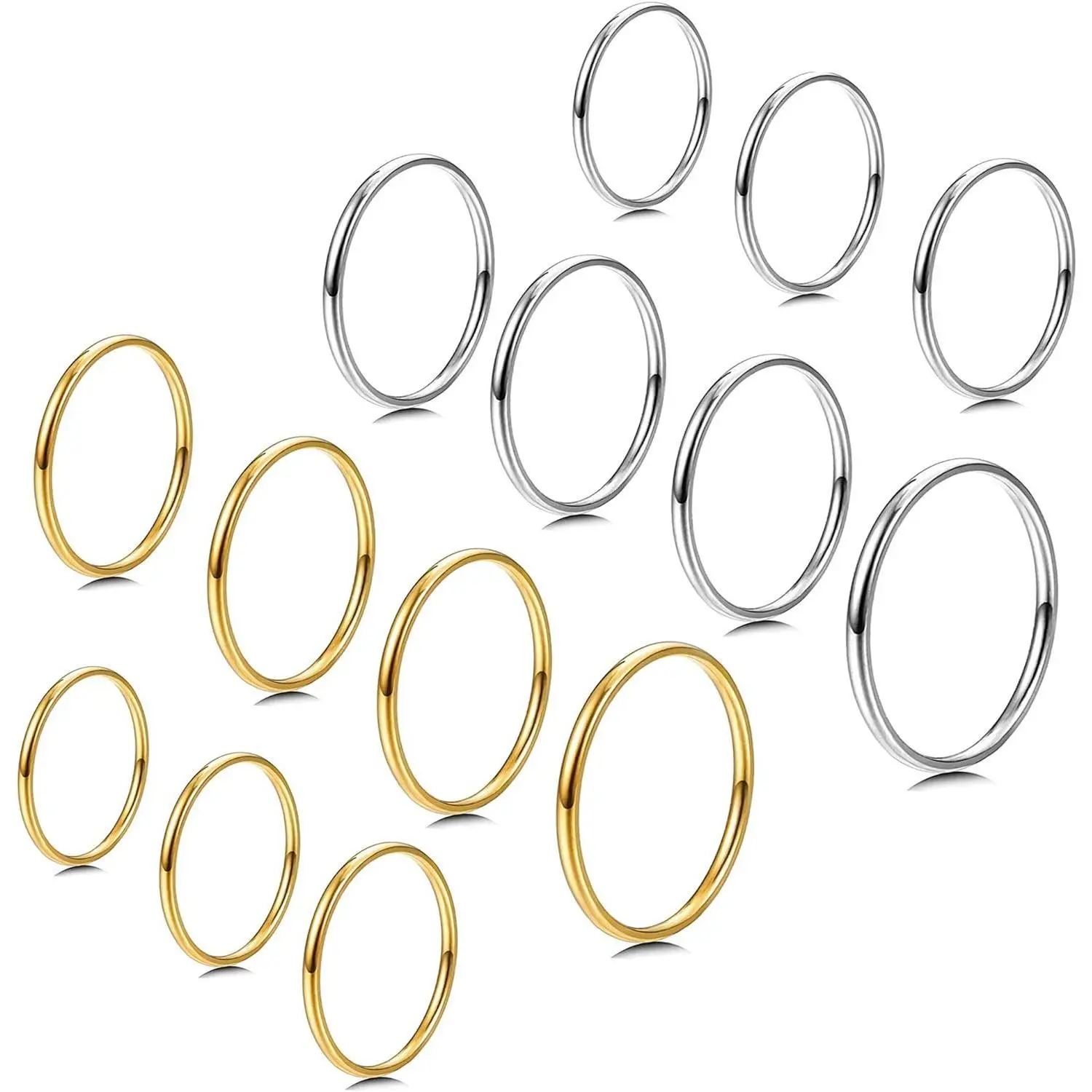 CASSIECA 1mm Non-Tarnish Metallic Stainless Steel Women's Jewelry Rings, Thin Plain Simple Comfort-Fit Stackable Bands for Knuckle, Midi Wear, Sizes 3-9 for Daily Use, Non Tarnish Jewelry