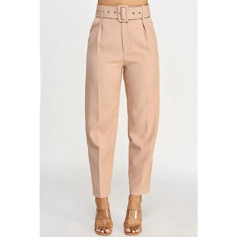 Camel High Waisted Pants With Belt