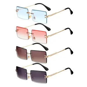 4 Pairs Rimless Rectangle Sunglasses Frameless Square Glasses Vintage Transparent Eyewear for Women Men