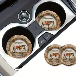 2pcs Style Horse Car Coasters (2.8in/7cm) Festival Decor Car Interior Accessories - Fashion Car Interior Decor Coffee Coaster Cup Coaster Original Art Easter Decor Hallowmas Ornament Party Souvenir Gift for Friend, Cute Car Coasters, Festive Design, Handc