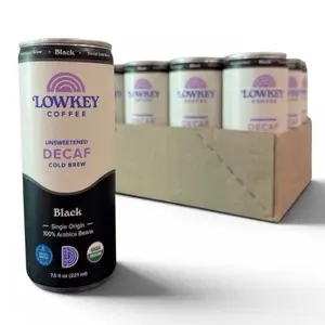 Lowkey Coffee Organic Decaf Unsweetened Cold Brew, Swiss Water Process, Ready-to-Drink Coffee Beverage, 12-Pack Case