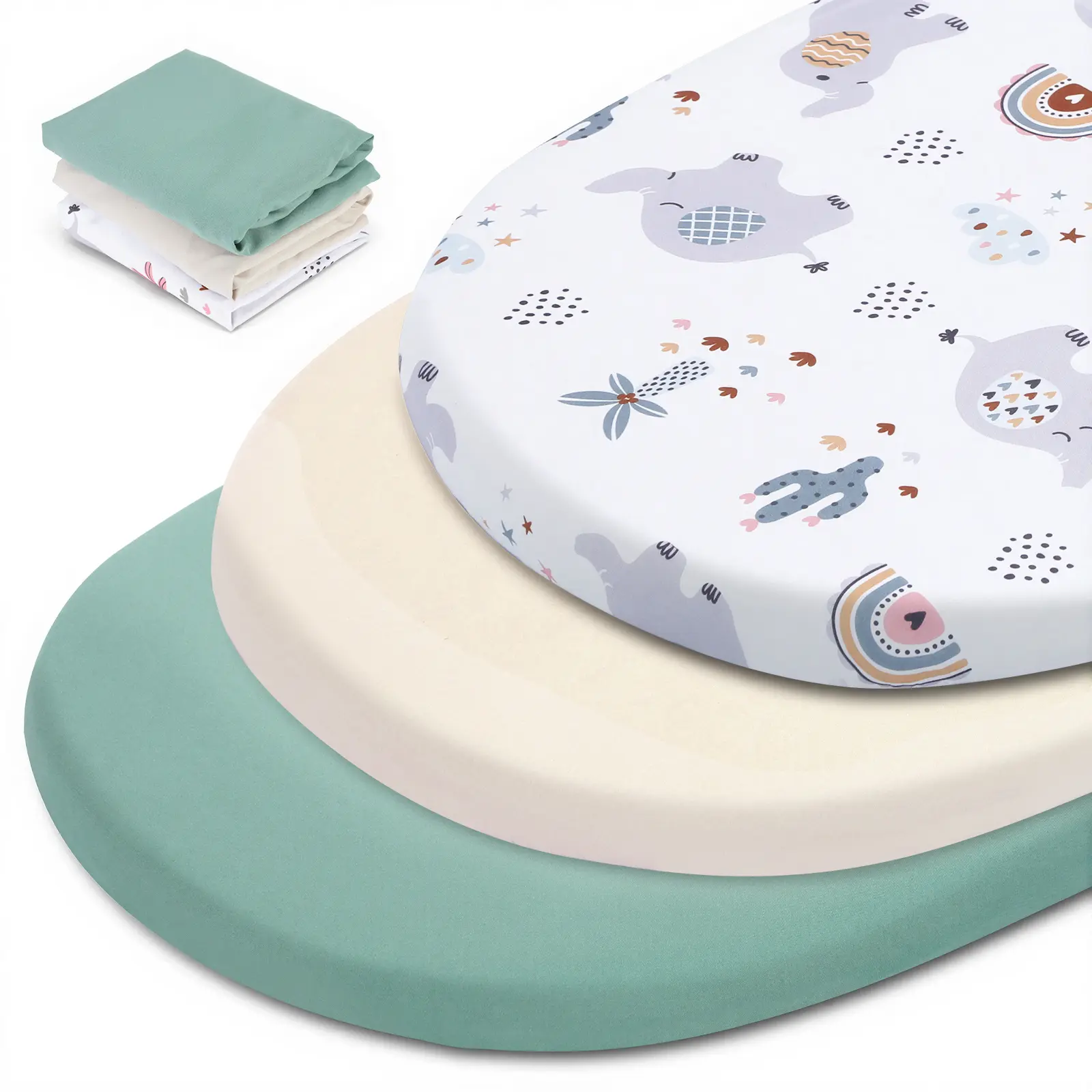 Haleeone 3 Pack Stretchy Bassinet Sheets - Universal Fit for Rectangle, Round, Oval, Hourglass Cradles & Moses Baskets - Soft Breathable Fitted Bassinet Sheets Set for Baby, 16 x 32inch